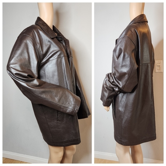 Juliano Celini brown leather jacket.  Button front.  Pockets.  Women's size XL. - Picture 9 of 16